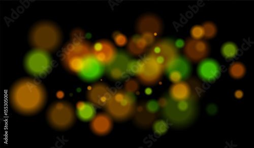 Multicolored blurred bokeh particles with violet, blue, pink hues floating on black background, creating festive or dreamy abstract composition.