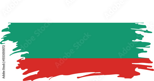 Bulgaria national flag in grunge brush stroke style with horizontal white, green, and red tricolor design

