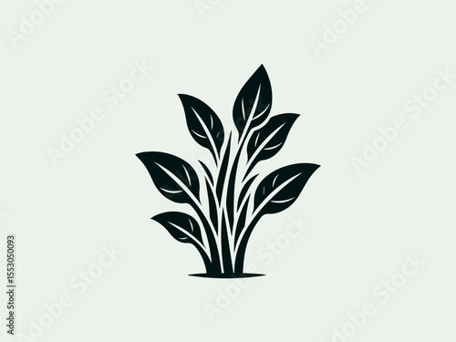 Minimalist black silhouette kale leaves vector logo for organic smoothie bars or health stores