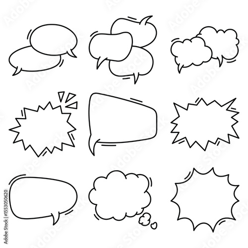 Hand Drawn Speech Bubble Set Comic Text Balloon Outline Doodle Dialog Callout Clipart