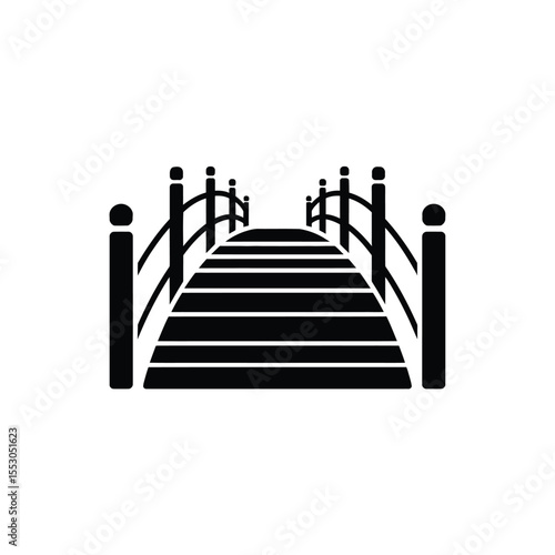 Simple Black and White Bridge Illustration with Railings and Steps