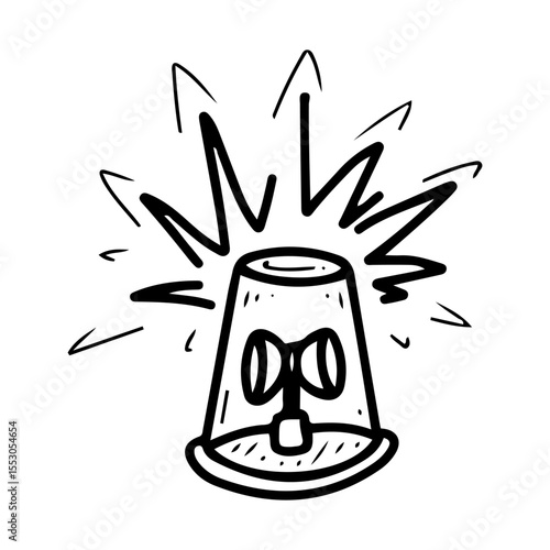 Flashing beacon of police car. Hand drawn doodle vector. Equipment light sound signal of emergency services. Illustration line art element.