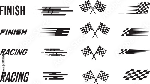 Racing Finish Line Icons Speed Flags Motion Graphics Vector