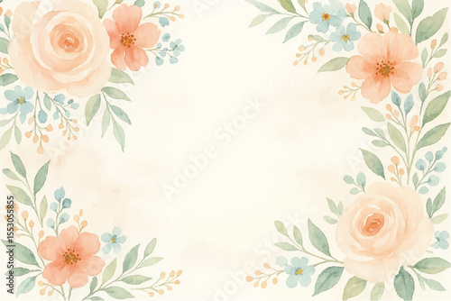 Vintage floral background with romantic pink roses, elegant frame, and decorative hearts for a wedding or Valentine's Day card design