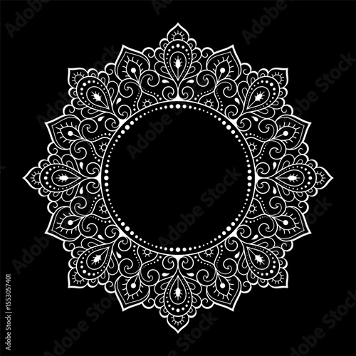 Frame in eastern tradition. Stylized with henna tattoos decorative pattern for decorating covers for book, notebook, casket, magazine, postcard and folder. Flower border in mehndi style.
