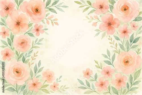 Vintage floral background with romantic pink roses, elegant frame, and decorative hearts for a wedding or Valentine's Day card design