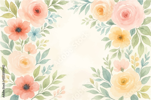 Vintage floral background with romantic pink roses, elegant frame, and decorative hearts for a wedding or Valentine's Day card design