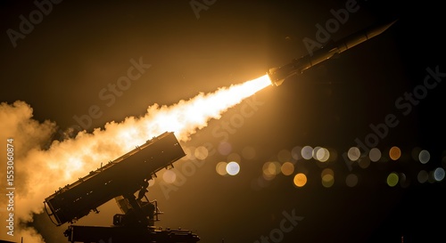 Wallpaper Mural Explosion of a missile launch at night, with bright flames and smoke illuminating the dark sky, showcasing the power and trajectory of the weapon Torontodigital.ca