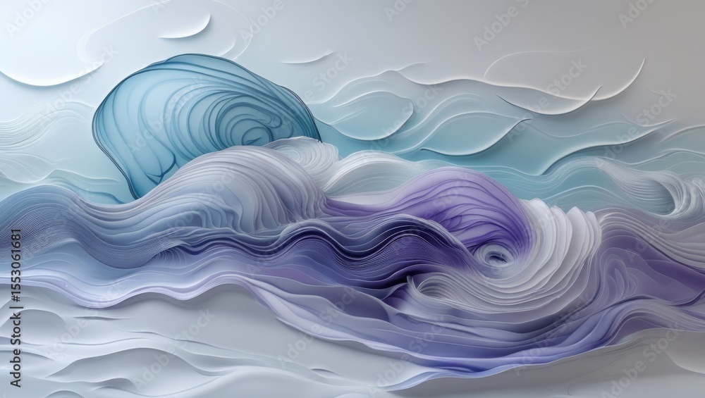 A serene abstract image featuring soft, wave-like textures in shades of blue, violet, and white. T A serene abstract image featuring soft, wave-like textures in shades of blue, violet, and white. T