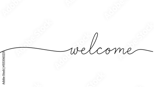 welcome animated continuous single one line art drawn animation phrase on white black background. hand drawing of word text welcome