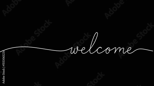 welcome animated continuous single one line art drawn animation phrase on white black background. hand drawing of word text welcome