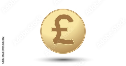 Gold coin with a British pound symbol on the face. The coin appear on the screen with a captivating style. Animated vector coin. Money animation.