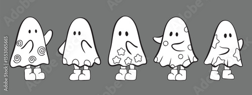 Cartoon, element, ghost in a cloak, autumn, Halloween, illustration, cute picture, hand-painted