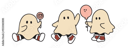 Cartoon, element, ghost in a cloak, autumn, Halloween, illustration, cute picture, hand-painted