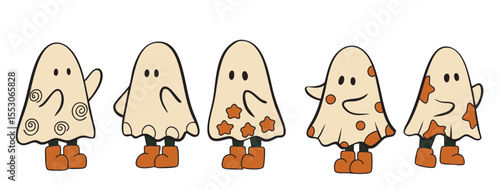 Cartoon, element, ghost in a cloak, autumn, Halloween, illustration, cute picture, hand-painted