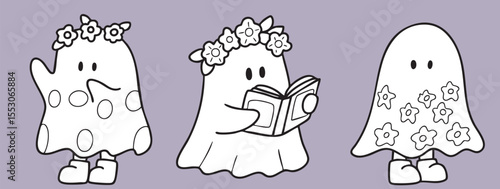 Cartoon, element, ghost in a cloak, autumn, Halloween, illustration, cute picture, hand-painted
