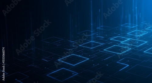 Futuristic Digital Grid with Glowing Blue Squares