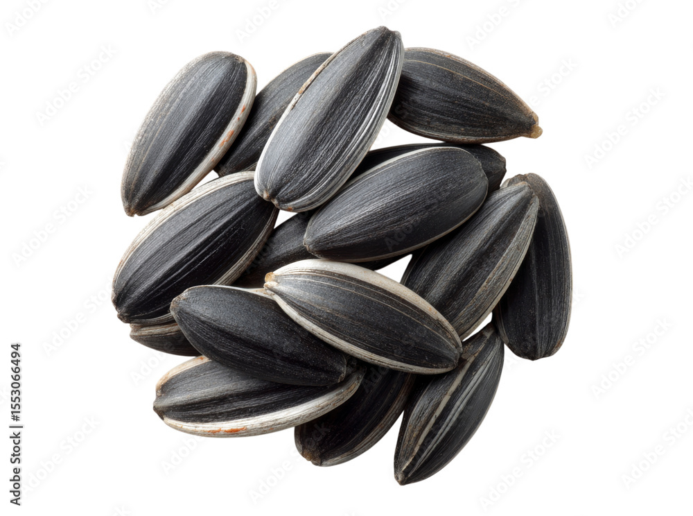 Obraz premium A pile of organic roasted sunflower seeds isolated on black background, Isolated On Transparent Background