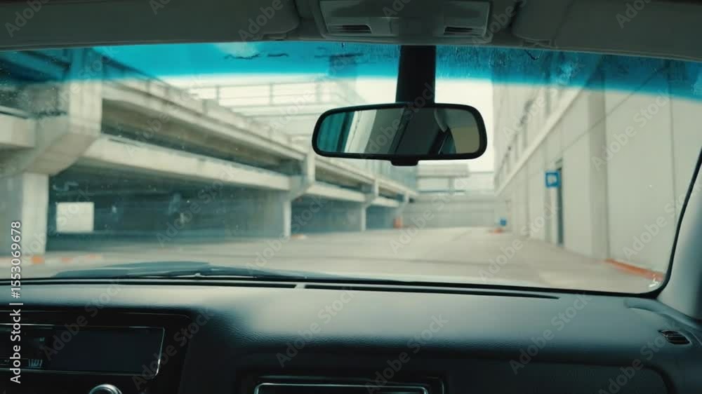 Adjusting the car's rearview mirror. Adjusting the car's rearview mirror.