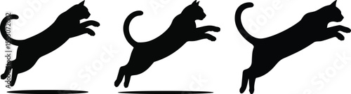 Jumping cat silhouette vector set, collection of leaping cat icon in black isolated style for design and decoration
