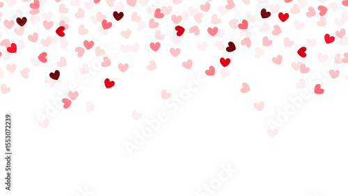 Heart confetti with copyspace. Wedding invitation template. Pink hearts confetti falling. Isolated transparent PNG.