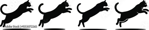 Jumping cat silhouette vector set, collection of leaping cat icon in black isolated style for design and decoration