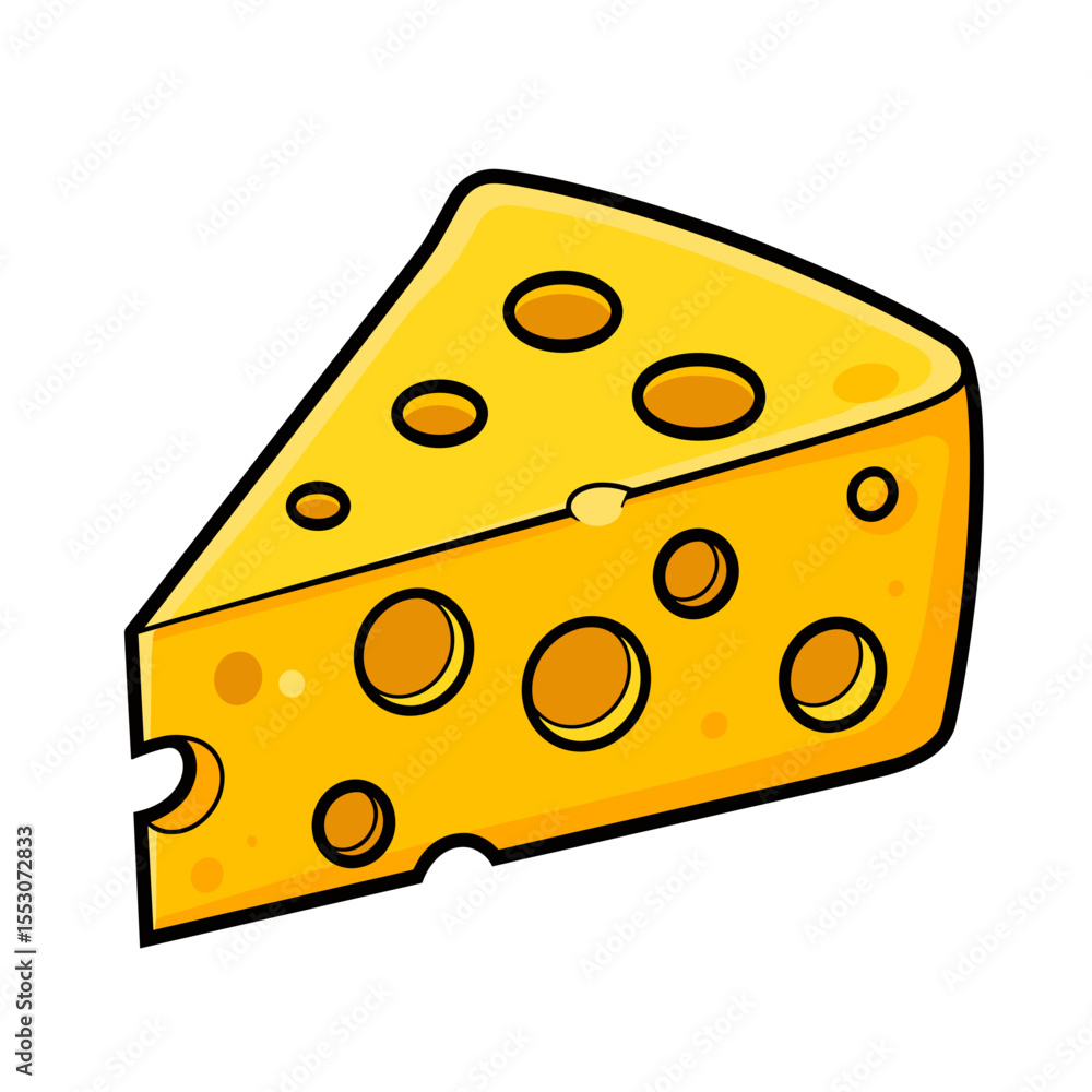 Slice of Cheese with Holes in Bright Yellow, Representing Dairy and Snacks Slice of Cheese with Holes in Bright Yellow, Representing Dairy and Snacks