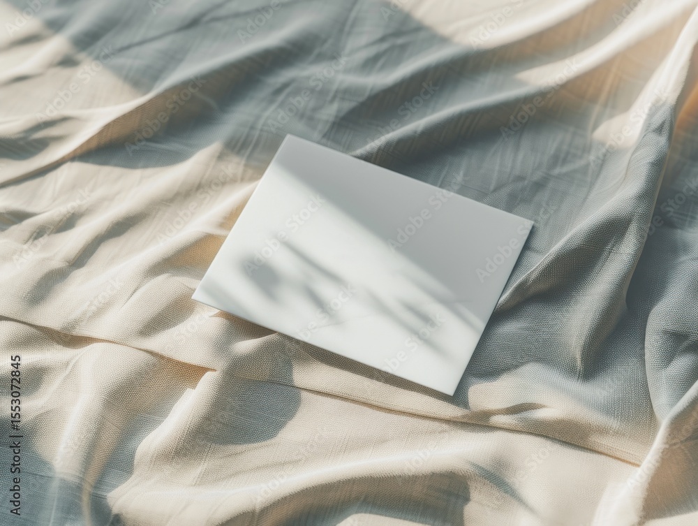 Fototapeta premium White card on beige fabric with shadows, PNG