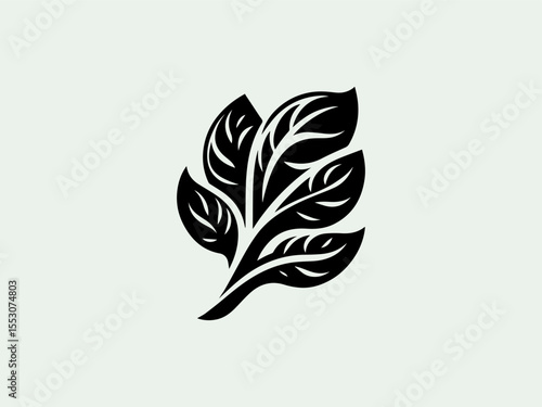Minimalist black silhouette spinach leaf vector logo for organic juice bars or health stores