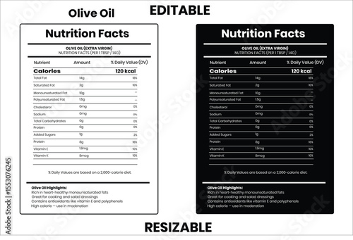 Olive Oil nutrition facts, nutrition facts, food label, calorie chart, protein infographic, healthy eating, vitamin chart, editable template, diet plan, meal prep nutrition, food packaging label