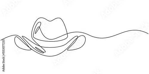 cowboy hat continuous one line drawing, Boater Hat Continuous Line Icon, Woven straw hat continuous one line drawing, Sun Hat Single Line Icon, Straw hat isolated on white background, Easter hat icon