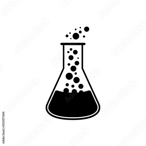 Chemical flask with bubbling liquid and black background  