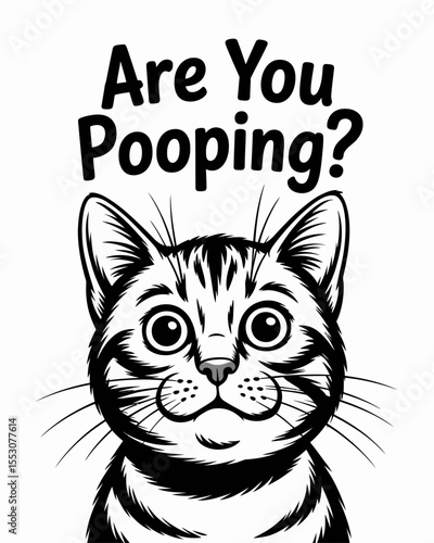Are you pooping a black and white illustration of a cat's face drawn in a minimalist style with bold lines 