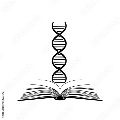 Open book with DNA helix emerging from pages  