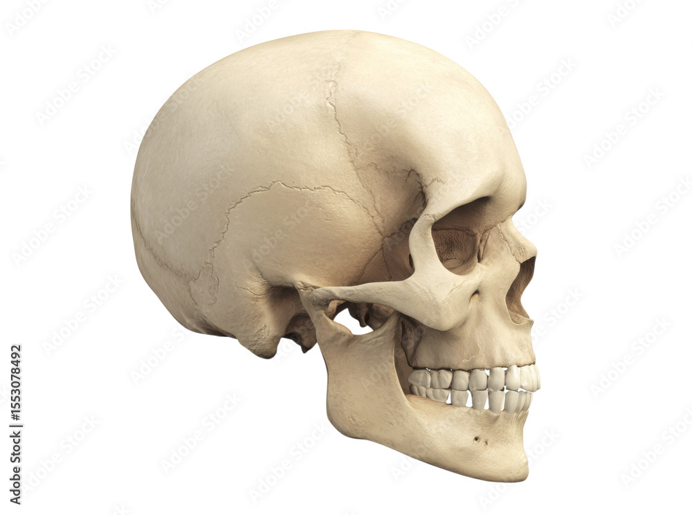 Naklejka premium Human skull profile view anatomical model 3d render, Isolated On Transparent Background