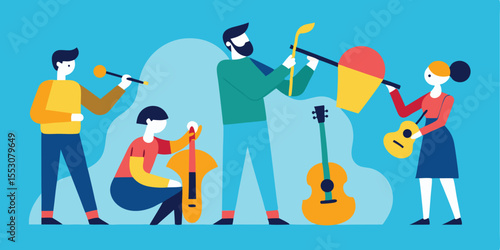 Diverse musicians playing various instruments together