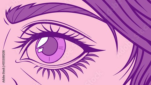 Vector illustration of a woman's eye with long eyelashes, showcasing beauty and fashion