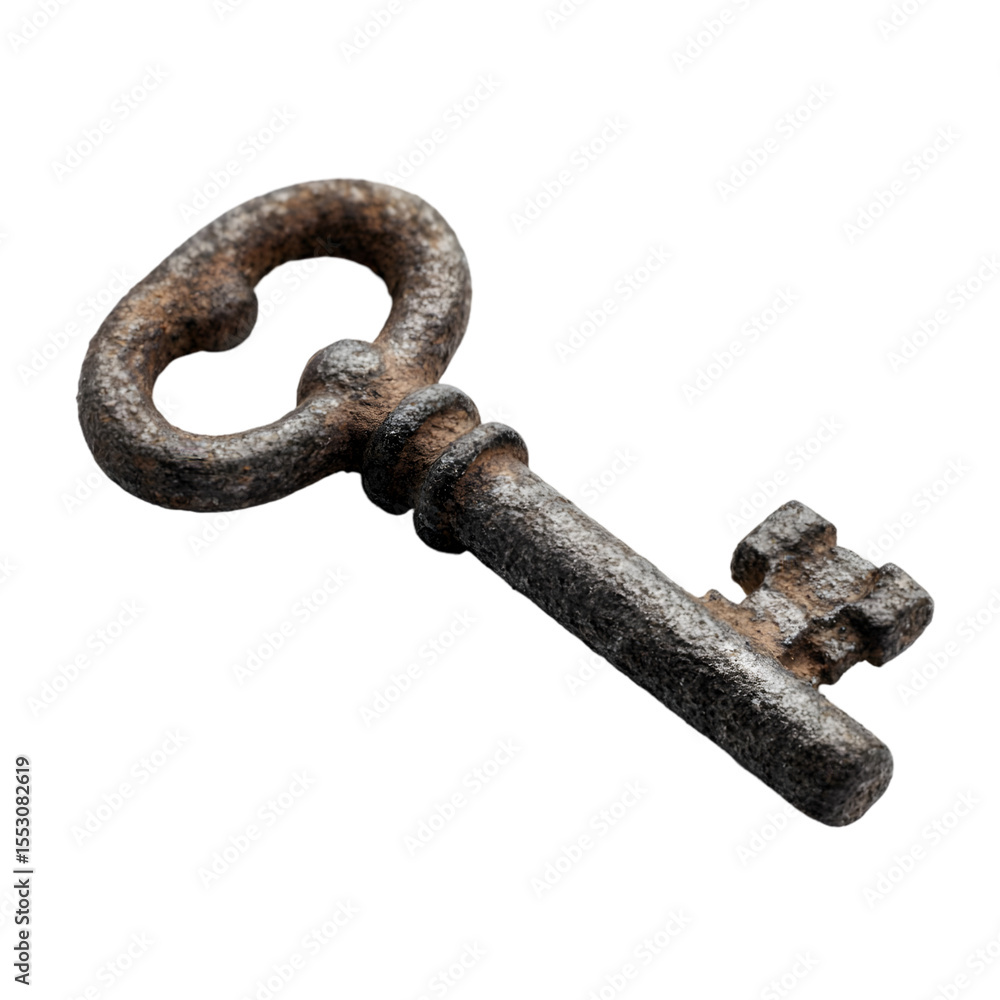 Obraz premium Rusty antique key on transparent background