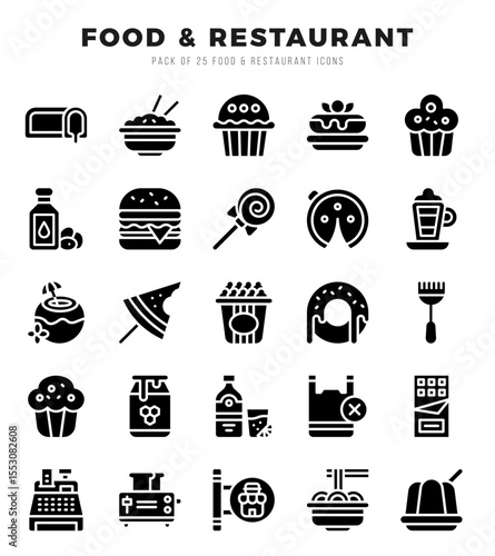 Set of Glyph Food and Restaurant Icons. Glyph art icon. Vector illustration