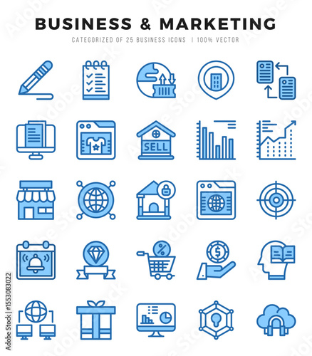 Vector Business & Marketing types icon set in Two Color style. vector illustration.