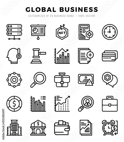 Set of Global Business Icons Lineal icons collection.