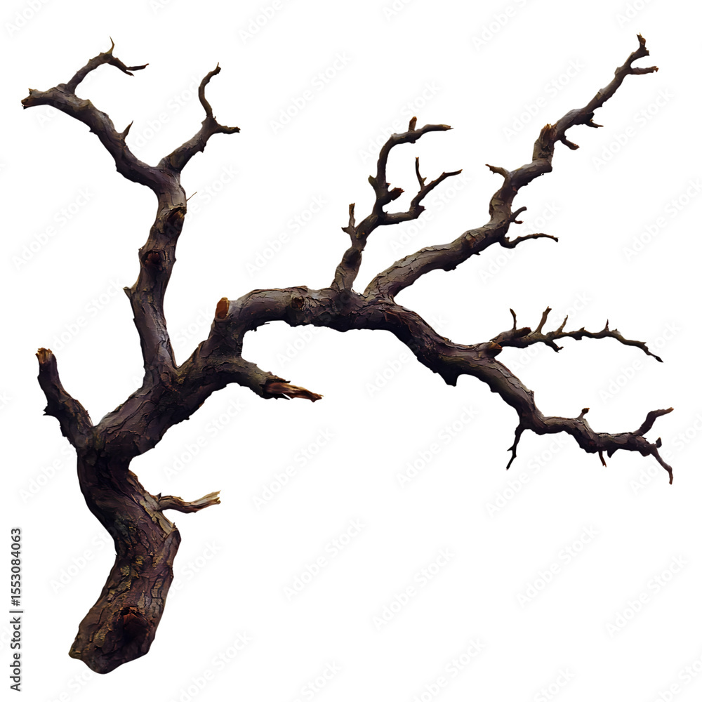 Fototapeta premium Bare tree branch silhouette isolated isolated on white or transparent png