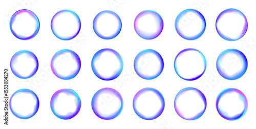 Abstract cosmic bright colorful round frame PNG. Iridescent chrome drops or hologram irregular freeform organic shapes. Smooth bright gradients in the form of an ellipse for banners, brochure, covers.