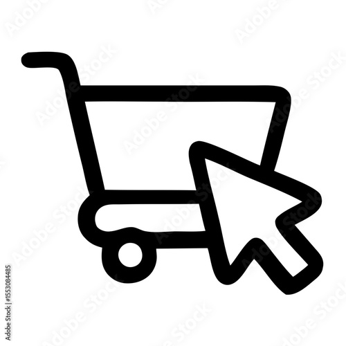 Simple Handdrawn Shopping Cart with Cursor Outline E-commerce Icon