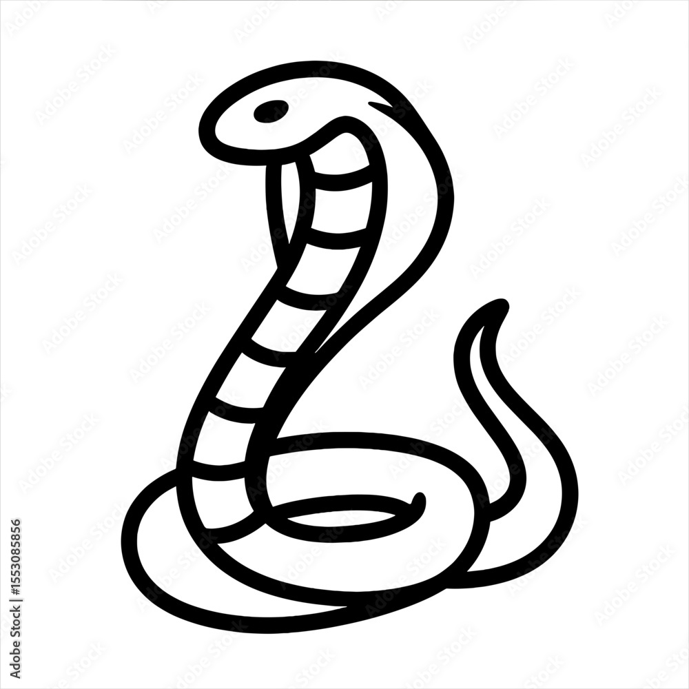 Fototapeta premium Snake illustration in outline style with curved body and head raised 