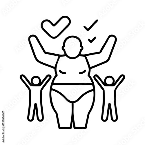 Linear body positive vector icon on transparent background with clean outline style perfect for self acceptance symbol and wellness branding materials contemporary design
