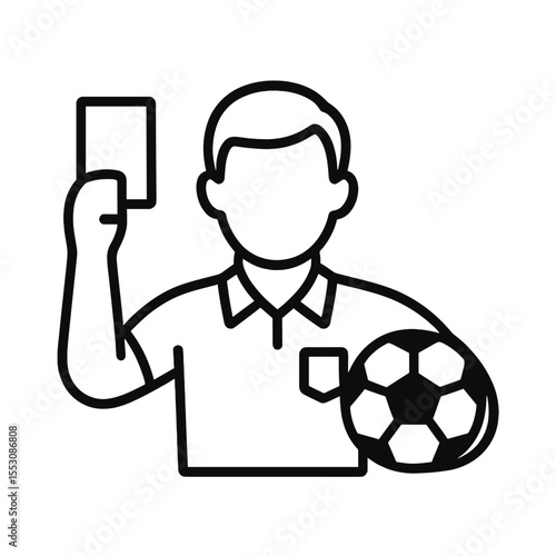 Soccer referee showing yellow card while holding a soccer ball  