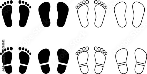 footprints icon set. Step footprints paths. footstep prints steps symbol. Foot imprint icon collection. representing walking symbols