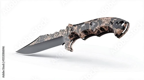 3D render of military tactical knife with serrated design