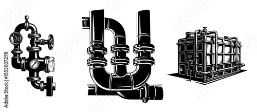 Industrial Pipes and Valves Vector Illustration